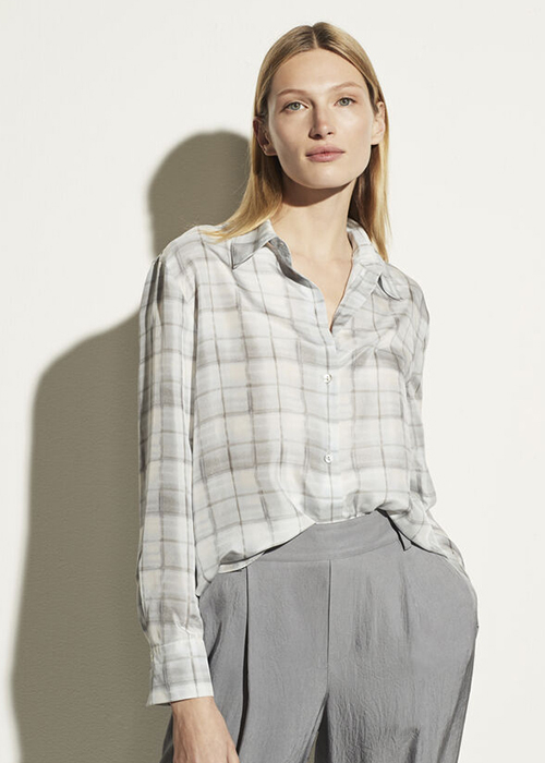 VINCE GREY CHECKED BLOUSE
